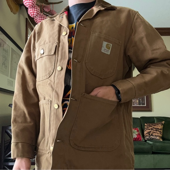 Vintage 1980s Carhartt Duck Brown Button Front Coat - Picture 2 of 12